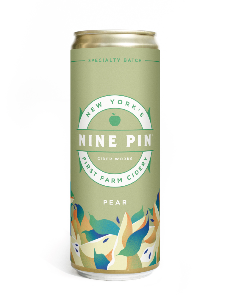 12oz can of Nine Pin Pear hard cider